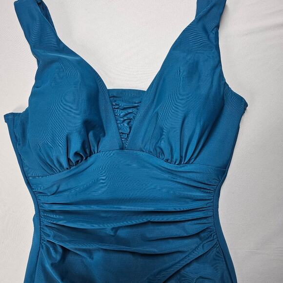 Lands' End Women's SlenderSuit Grecian One Piece Swimsuit Teal Size 8DD - Picture 2 of 7